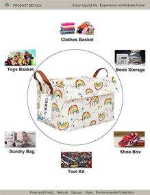 img 2 attached to 📦 Rectangular Fabric Storage Basket with Lid and Handle - Stylish Organizer for Clothes, Books, and Sundries (Rainbow Design) - 14.9x10.2x9.05 Inch - Pack of 1