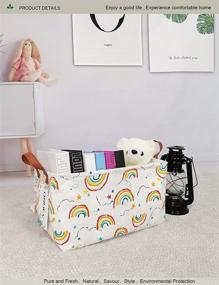 img 1 attached to 📦 Rectangular Fabric Storage Basket with Lid and Handle - Stylish Organizer for Clothes, Books, and Sundries (Rainbow Design) - 14.9x10.2x9.05 Inch - Pack of 1