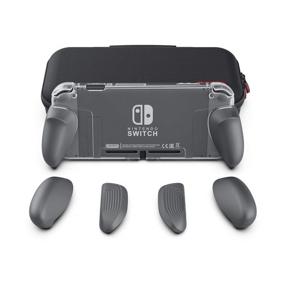 img 4 attached to 💀 Skull &amp; Co. GripCase Crystal Bundle: Dockable Transparent Protective Cover Case with Replaceable Grips for Nintendo Switch - Gray | Sized to Fit All Hands