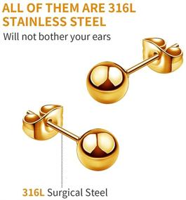 img 2 attached to 🔘 UHIBROS Hypoallergenic Stainless Steel Stud Earrings - 5 Pairs of Round Ball Earrings in Assorted Sizes (4mm-8mm)