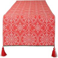 🎄 dii reversible table runner, joyful jacquard collection, 14x72, red/snowflakes logo