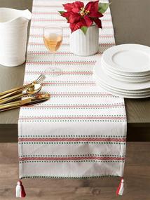 img 3 attached to 🎄 DII Reversible Table Runner, Joyful Jacquard Collection, 14x72, Red/Snowflakes