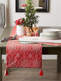 img 2 attached to 🎄 DII Reversible Table Runner, Joyful Jacquard Collection, 14x72, Red/Snowflakes