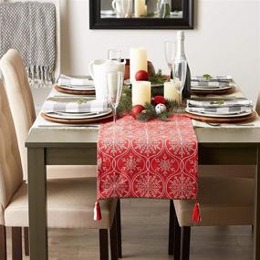 img 1 attached to 🎄 DII Reversible Table Runner, Joyful Jacquard Collection, 14x72, Red/Snowflakes