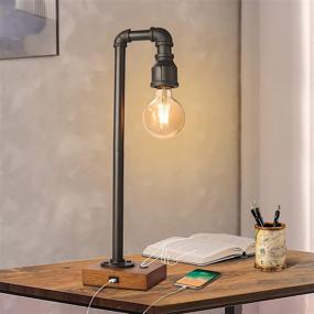 img 4 attached to 🔌 Iron Vintage Nightstand Lamp with USB Charging Port – Industrial Table Lamp for Living Room, Bedroom, and Office