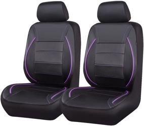 img 4 attached to 🚗 CAR PASS Universal FIT Piping Leather Car Seat Cover: SUVs, Vans, Trucks - Airbag Compatible - Headrest Covers Included (6PCS, Black and Purple)