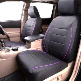 img 2 attached to 🚗 CAR PASS Universal FIT Piping Leather Car Seat Cover: SUVs, Vans, Trucks - Airbag Compatible - Headrest Covers Included (6PCS, Black and Purple)