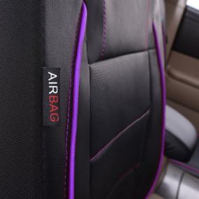 img 1 attached to 🚗 CAR PASS Universal FIT Piping Leather Car Seat Cover: SUVs, Vans, Trucks - Airbag Compatible - Headrest Covers Included (6PCS, Black and Purple)