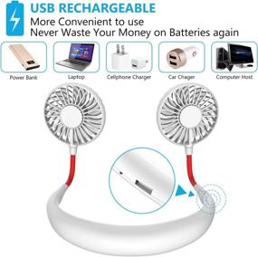 img 1 attached to Hands Free Portable Neck Fan - Rechargeable Mini USB Personal Fan Battery Operated With 3 Level Air Flow Heating, Cooling & Air Quality