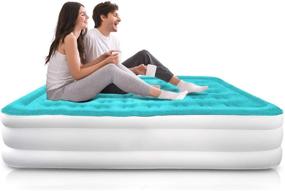 img 4 attached to 💤 CozyMood Queen Size Inflatable Air Mattress with Electric Pump - Elevated High Raised Airbed, Luxurious Blow Up Mattress with Flocked Top - Double High, High-Quality Air Mattresses