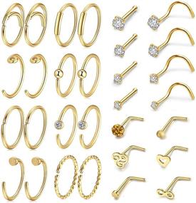 img 4 attached to 👃 20G Nose Rings Set - AllerPierce - 30-40Pcs Bone Screw L Shaped Nose Studs - Hypoallergenic Tragus Cartilage Nose Ring Hoop - Stainless Steel Nose Piercing Jewelry for Women and Men