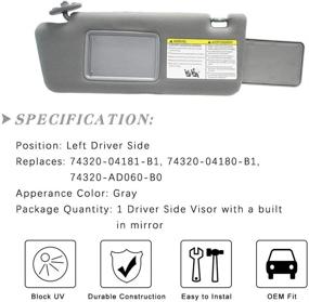 img 2 attached to 🔆 Gray Left Driver Side Sun Visor Assembly Replacement for Toyota Tacoma 2005-2012 (No Light) - 74320-04181-B1