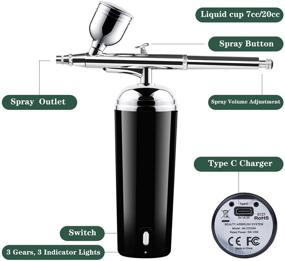 img 3 attached to 💨 Портативный безпроводной набор аэрографии - 27PSI с USB-зарядкой, идеальный для декорирования тортов, моделирования, маникюра, татуировок, рукоделия