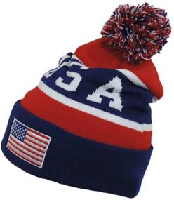 img 3 attached to American Pride: Knitted Patriotic Stocking Cap with Pom Pom