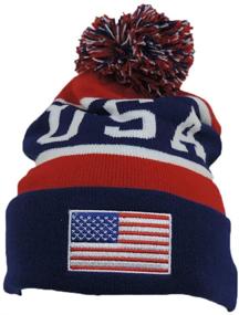 img 4 attached to American Pride: Knitted Patriotic Stocking Cap with Pom Pom