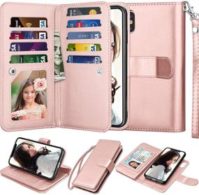 img 4 attached to Njjex Wallet Case for iPhone Xs Max [Rose Gold] - PU Leather Folio Flip with Detachable Kickstand, 9 Card Slots, ID Credit Phone Cover & Lanyard for iPhone Xs Max 6.5