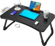 elekin folding laptop desk: convenient bed tray with usb port/cup holder, bonus mini lamp & mini fan included! logo