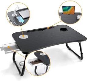 img 2 attached to Стол для ноутбука Elekin: удобный лоток для кровати с USB-портом/держателем для кубка, бонус мини-лампа и мини-вентилятор в комплекте!