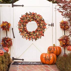 img 4 attached to 🍂 YFZYMM 18-inch Fall Wreath: Berry & Pumpkin Decorations, Autumn Leaves Harvest Wreath