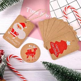 img 1 attached to 🎁100 наборов коричневых бирок из крафт-бумаги Wellehomi с шнуром - 10 дизайнов для самостоятельного создания рождественских поделок и маркировки подарков
