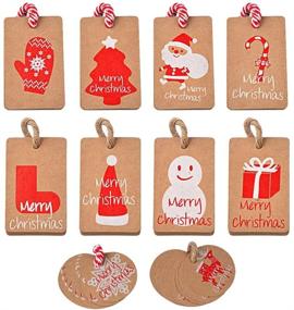 img 4 attached to 🎁100 наборов коричневых бирок из крафт-бумаги Wellehomi с шнуром - 10 дизайнов для самостоятельного создания рождественских поделок и маркировки подарков