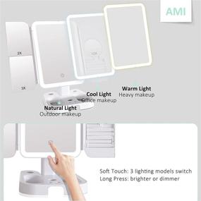 img 1 attached to 💄 AMl Tri-fold Makeup Vanity Mirror: Portable, Lighted & Magnifying, Ideal for Beauty Cosmetic & Travel, with 72 LEDs & 3 Color Lighting Modes