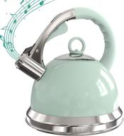 🍵 stovetop stainless steel tea kettle 2.6l with loud whistle, anti-rust and anti-heat handle - grey/green logo
