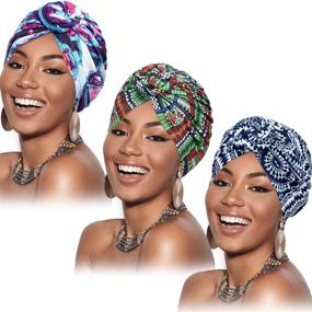 img 4 attached to 🏽 SATINIOR African Turban for Women: Stylish 3-Piece Pre-Tied Bonnet Beanie Cap Headwrap