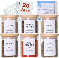 🍯 20 pcs glass spice jars with bamboo lids - airtight containers for pantry organization and storage - includes 131 waterproof minimalist spice labels логотип