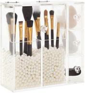 💄 organize your makeup in style with putwo all-in-one makeup organizer, 2 brush holders, 3 drawers, and free white pearl included logo