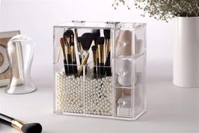 img 2 attached to 💄 Organize Your Makeup in Style with PuTwo All-in-One Makeup Organizer, 2 Brush Holders, 3 Drawers, and Free White Pearl included