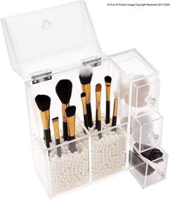 img 3 attached to 💄 Organize Your Makeup in Style with PuTwo All-in-One Makeup Organizer, 2 Brush Holders, 3 Drawers, and Free White Pearl included