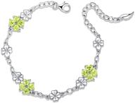 jiangxin 925 sterling silver birthstone chain link bracelet: a lucky four leaf clover gemstone fine jewelry for women & girls - a perfect birthday gift for good luck & prosperity logo