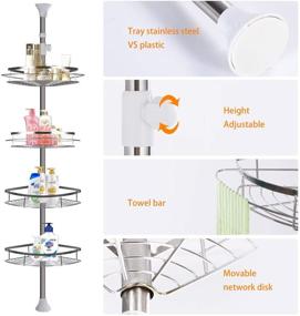 img 3 attached to 🚿 Rustproof Stainless Steel Tension Pole Corner Shower Caddy Organizer with Height Adjustable Shelves - 43 inch to 110 inch