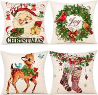 🎄 set of 4 farmhouse christmas decor black and red buffalo plaid pillow covers 18×18 inch - holiday rustic linen cushion cases for sofa couch, christmas decorations throw pillow covers logo