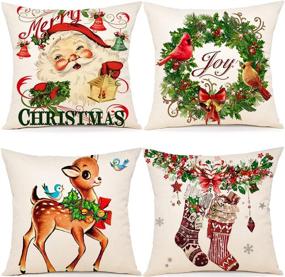 img 4 attached to 🎄 Set of 4 Farmhouse Christmas Decor Black and Red Buffalo Plaid Pillow Covers 18×18 Inch - Holiday Rustic Linen Cushion Cases for Sofa Couch, Christmas Decorations Throw Pillow Covers