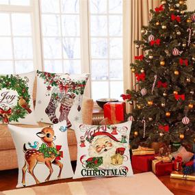 img 3 attached to 🎄 Set of 4 Farmhouse Christmas Decor Black and Red Buffalo Plaid Pillow Covers 18×18 Inch - Holiday Rustic Linen Cushion Cases for Sofa Couch, Christmas Decorations Throw Pillow Covers