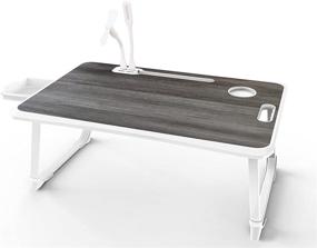 img 4 attached to 📚 Keggs Laptop Bed Desk Tray: Lap Desk for Bed with USB Ports, Foldable Legs & Storage Drawer - Gray