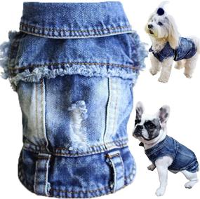 img 4 attached to Blue Denim Lapel Vest Coat T-Shirt Costume Cute Girl Boy Dog Puppy Clothes - Brocarp Dog Jean Jacket: Comfortable, Cool Apparel for Small Medium Dogs and Cats, Machine Washable Dog Outfits