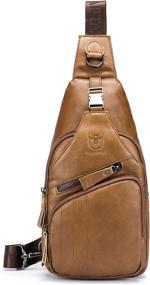 img 4 attached to 🎒 BULLCAPTAIN Men's Genuine Leather Sling Bag: The Ultimate Plus Size Sling Backpack for iPad, Travel, Hiking – XB-105