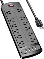 🔌 alestor power strip surge protector with 12 outlets, 4 usb ports, 6ft extension cord | etl listed, 2700 joules – black, 1875w/15a logo