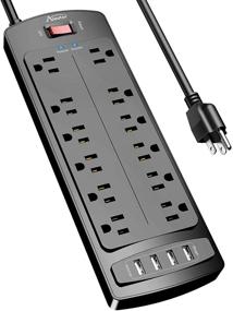 img 4 attached to 🔌 ALESTOR Power Strip Surge Protector with 12 Outlets, 4 USB Ports, 6ft Extension Cord | ETL Listed, 2700 Joules – Black, 1875W/15A