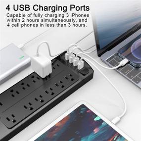 img 1 attached to 🔌 ALESTOR Power Strip Surge Protector with 12 Outlets, 4 USB Ports, 6ft Extension Cord | ETL Listed, 2700 Joules – Black, 1875W/15A