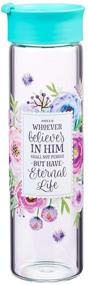 img 3 attached to Turquoise 20oz Floral Glass Water Bottle: Whoever Believes In Him - John 3:16 - by Christian Art Gifts