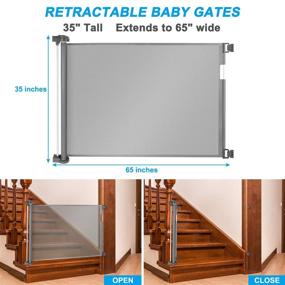 img 3 attached to 👶 Versatile and Stylish Retractable Grey Mesh Baby Gate: 35" Tall, Expands to 65" Wide, Ideal for Stairs, Doorways, and Outdoor Pet Safety