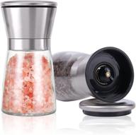 🧂 herda 2 pack refillable salt and pepper grinders set - stainless steel head pepper mill - short glass shakers with adjustable coarseness for sea salt, black peppercorn, spices logo