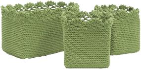 img 4 attached to Assorted Sizes Sage Mode Crochet Basket Set/3 with Trim by Heritage Lace