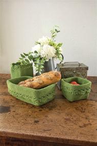 img 2 attached to Assorted Sizes Sage Mode Crochet Basket Set/3 with Trim by Heritage Lace