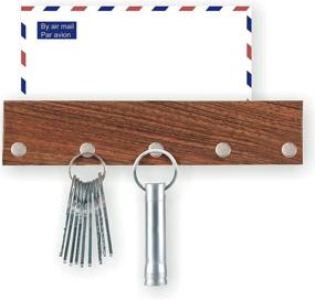 img 3 attached to 🔑 BIZYAC Magnetic Key Holder for Wall: Self Adhesive Key Rack with 5 Magnetic Hooks - Walnut Wood Wall Mount Mail Organizer and Hanger for Door Entryway, Hallway, and Office