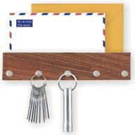 🔑 bizyac magnetic key holder for wall: self adhesive key rack with 5 magnetic hooks - walnut wood wall mount mail organizer and hanger for door entryway, hallway, and office логотип